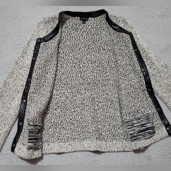 Talbots Black and Silver Button Up Cardigan Jacket Black Faux Leather Trim XS - Picture 2 of 11